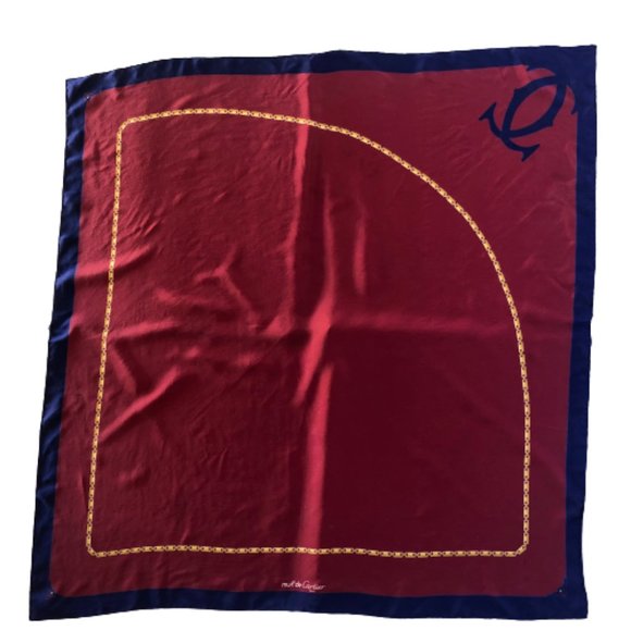 CARTIER Must De Cartier Paris France Silk Scarf Brick Brown Womens 32" Square - Picture 3 of 12